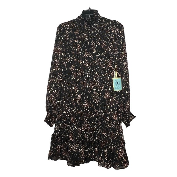 CeCe Pintuck Yoke Smocked Waist Party Holiday Mock Neck Dress Medium New - Picture 3 of 13